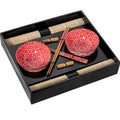 Set completo de 2 cuencos de porcelana con diseño floral rojo, junto con palillos y salvamanteles de bambú en caja de presentación