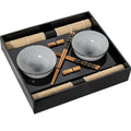 Set completo de 2 cuencos de porcelana con diseño geométrico gris, junto con palillos y salvamanteles de bambú en caja de presentación