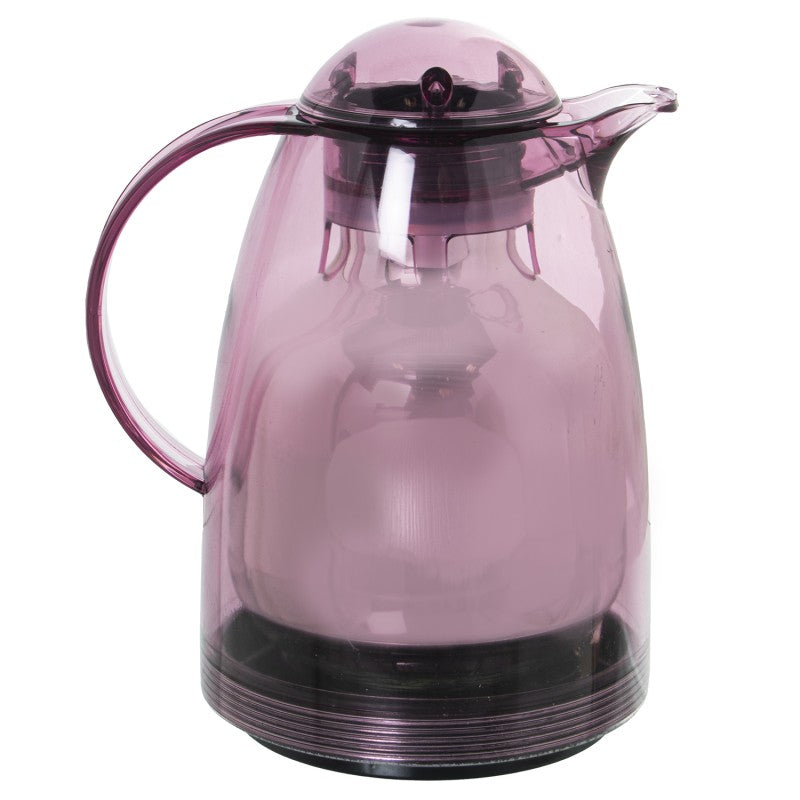 Jarra termo violeta traslúcida con tapa hermética, vista frontal