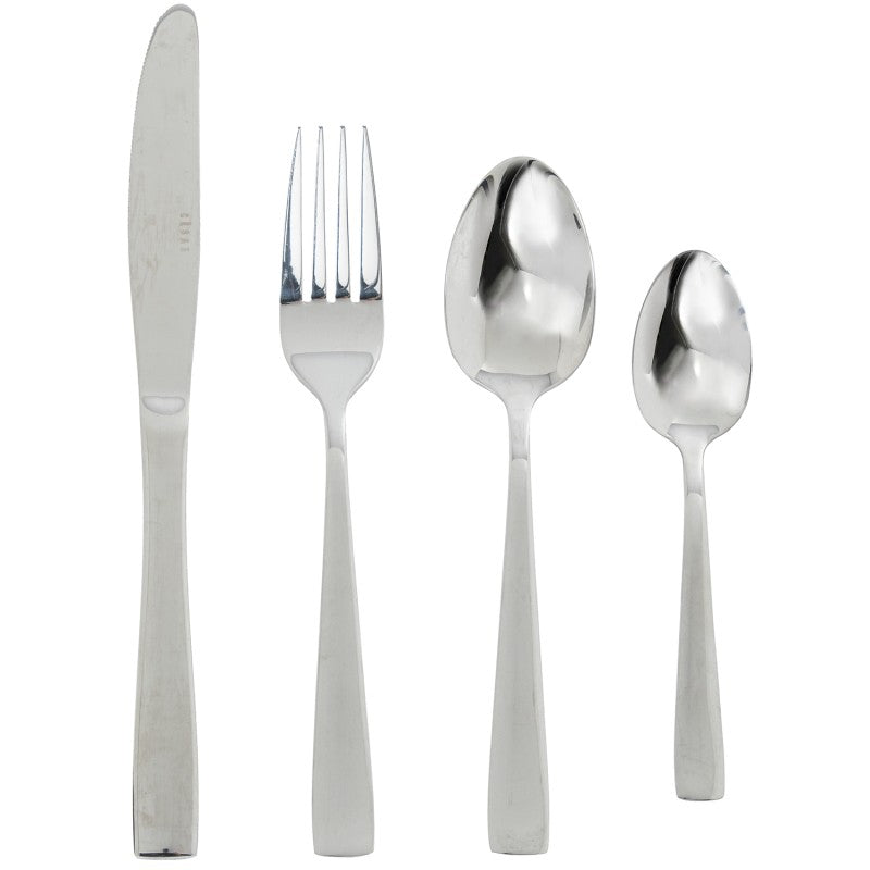 Cuchillo, tenedor, cuchara y cucharita del set de 24 cubiertos Lucia en acero inoxidable plata brillante de superficie lisa