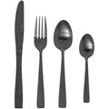 Cuchillo, tenedor, cuchara y cucharita del set de 24 cubiertos Lucia en acero inoxidable negro mate de superficie lisa