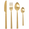 Cuchillo, tenedor y cucharas del set de 24 cubiertos Alba en acero inoxidable dorado mate con mango texturizado en patrón de espiga