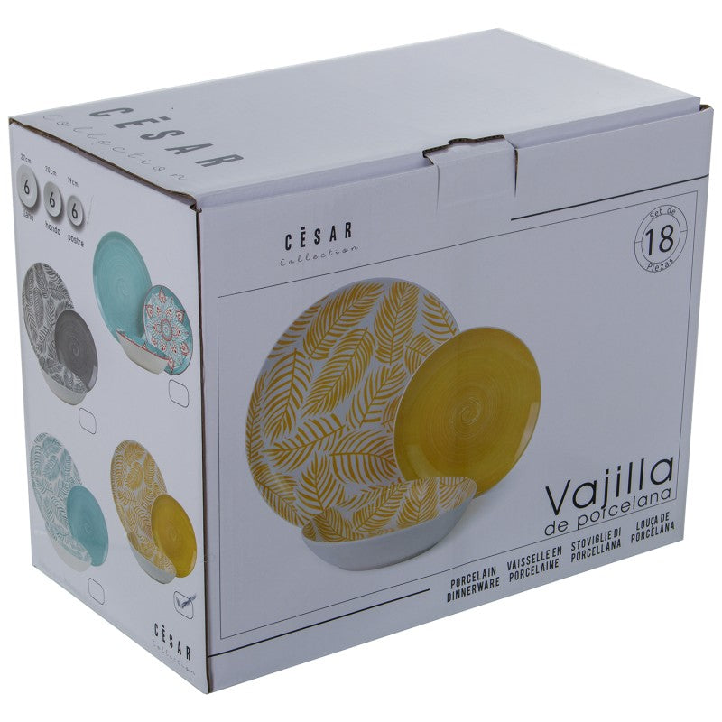 Caja de embalaje de la vajilla de porcelana César Collection de 18 piezas en amarillo