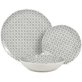 Plato de cena, plato de ensalada y tazón de la vajilla de 18 piezas en porcelana gris con estampado geométrico