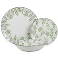 Plato de cena, plato de ensalada y tazón de la vajilla de 18 piezas en porcelana blanca con diseño de hojas verdes
