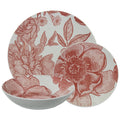 Vajilla de porcelana blanca 18 piezas con flores rosas, plato llano, plato de postre y tazón