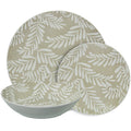 Vajilla de porcelana beige 18 piezas con hojas blancas, plato llano, plato de postre y tazón