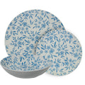 Vajilla de porcelana blanca 18 piezas con flores azules, plato llano, plato de postre y tazón hondo