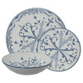 Vajilla de porcelana blanca 18 piezas con decoración floral azul, plato de cena, plato de ensalada y tazón