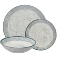 Vajilla de porcelana 18 piezas con acabado moteado gris, plato de cena, plato de ensalada y tazón