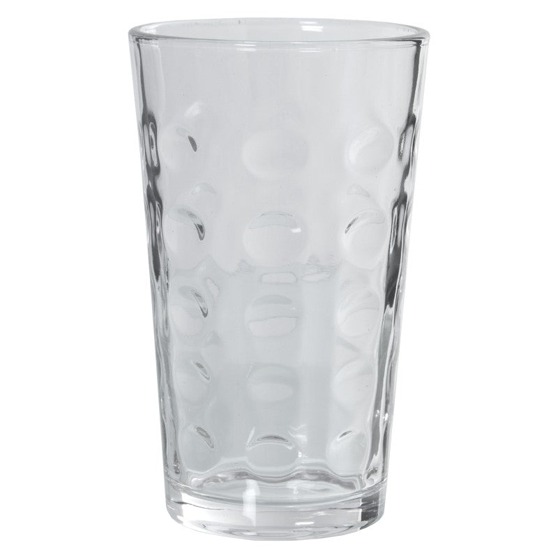 Vaso de cristal con relieve de formas ovaladas, 350 ml, sobre fondo blanco