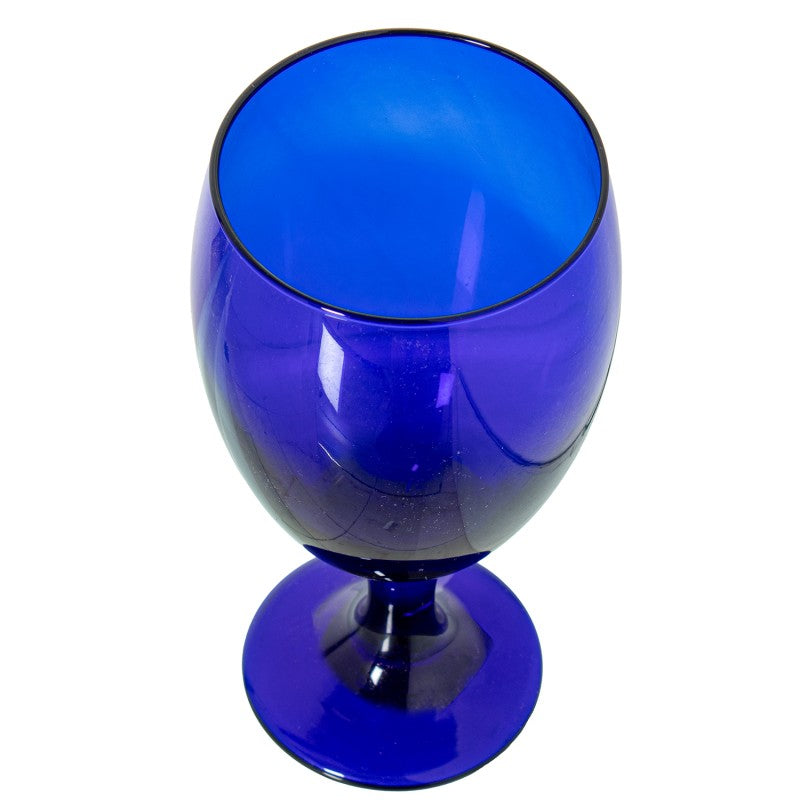 Copa Libbey de cristal azul cobalto, vista frontal, diseño clásico con pie