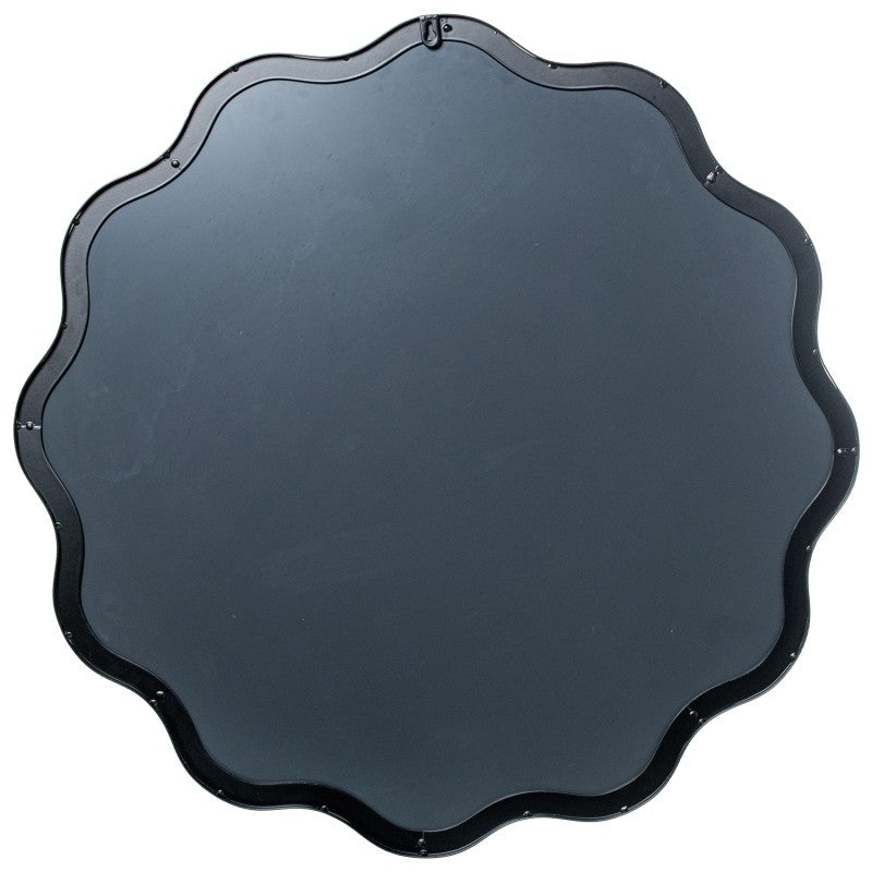 Vista posterior del espejo ondulado con panel protector y soporte de colgado