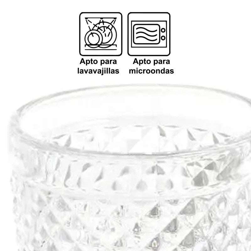 Vaso con relieve deco diamante, apto para lavavajillas y microondas