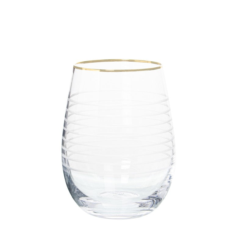 Vaso de cristal transparente con tallado de líneas y filo dorado, 400 ml