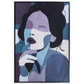 Cuadro lienzo con rostro femenino abstracto en tonos azul, lila y violeta, 80x120 cm