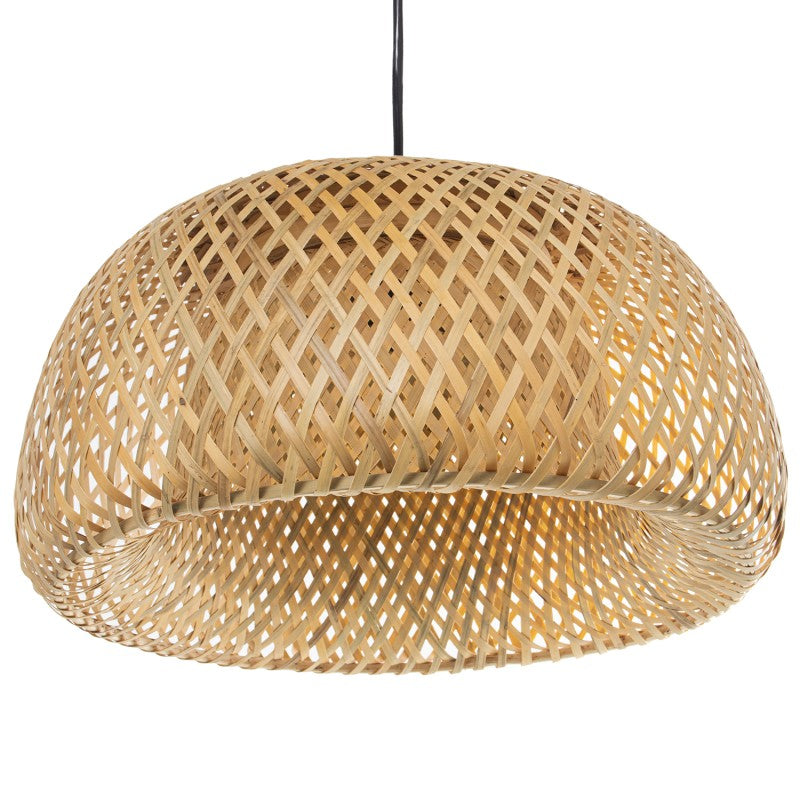Lámpara de techo de bambú natural con forma redondeada y tejido entrelazado