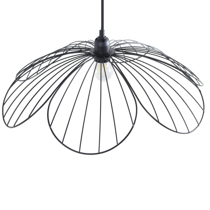 Lámpara de techo de metal negro con varillas en forma de pétalos abiertos tipo flor
