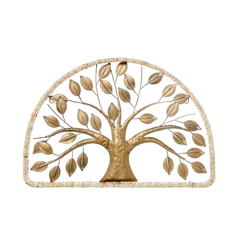 Adorno de pared de metal con forma de árbol de la vida en dorado, diseño semicircular, 61x41 cm