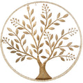 Adorno de pared de metal con forma de árbol de la vida en dorado envejecido, círculo de Ø80 cm