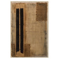 Cuadro lienzo abstracto con dos trazos negros verticales sobre fondo tono tierra texturizado, 80x120 cm