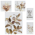 Set de 5 cuadros en lienzo con ilustraciones florales y botánicas en tonos tierra y neutros