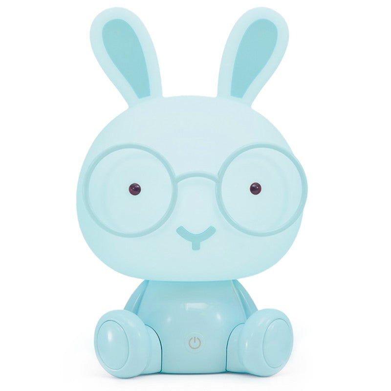 Lámpara LED con forma de conejo azul con orejas largas y gafas redondas