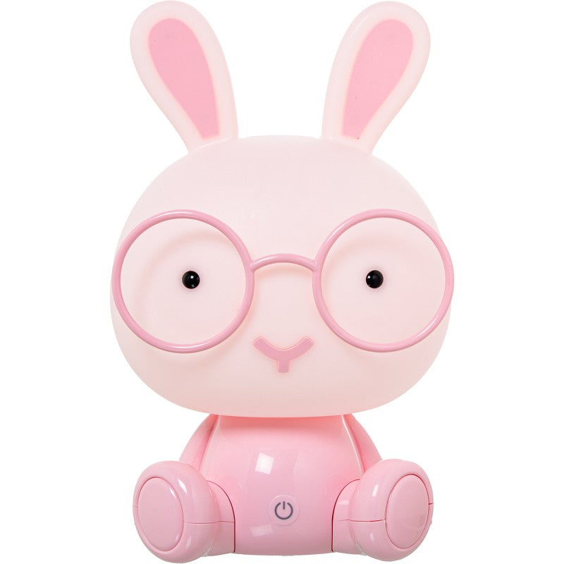 Lámpara LED con forma de conejo rosa con orejas largas y gafas redondas