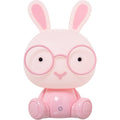 Lámpara LED con forma de conejo rosa con orejas largas y gafas redondas