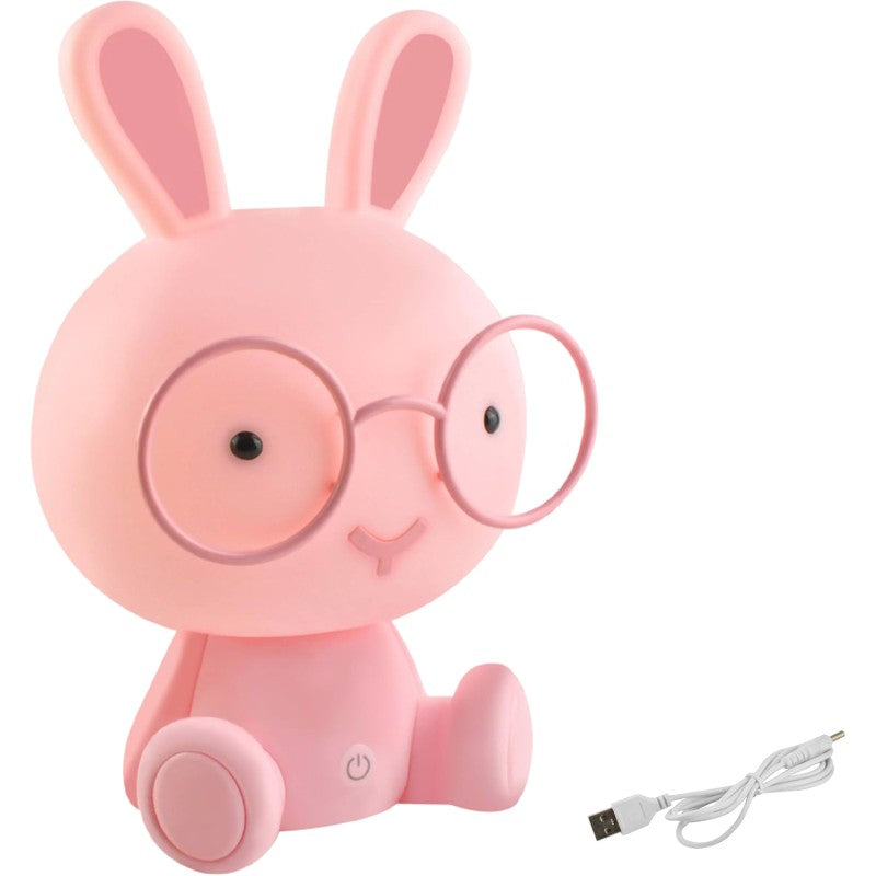 Lámpara conejo rosa con cable USB incluido, vista frontal completa