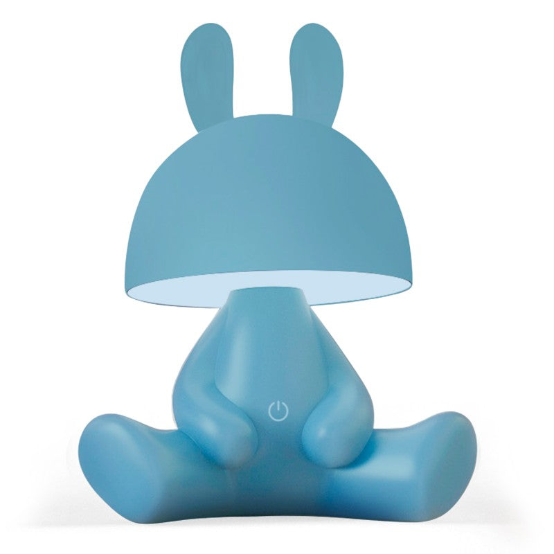 Lámpara LED con forma de conejo azul sentado, diseño con altavoz Bluetooth integrado