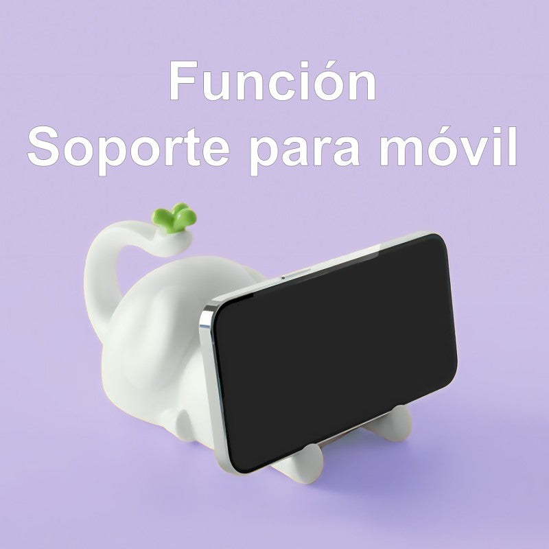 Infografía mostrando la función de soporte para móvil en la trompa del elefante