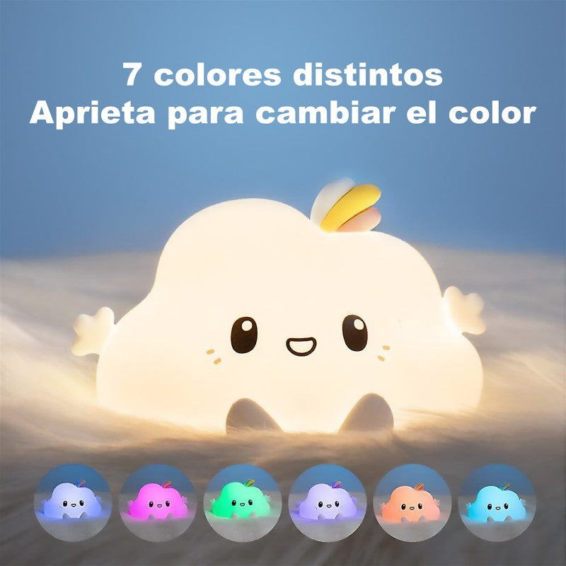 Infografía mostrando los 7 colores distintos de la luz nocturna de nube, cambia de color al presionar