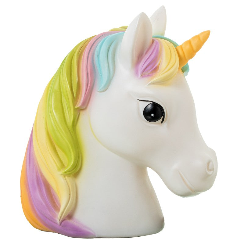 Lámpara LED con forma de cabeza de unicornio y melena multicolor pastel