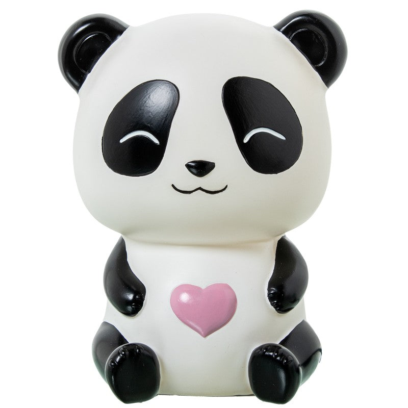 Lámpara LED con forma de oso panda sentado y corazón rosa en el pecho