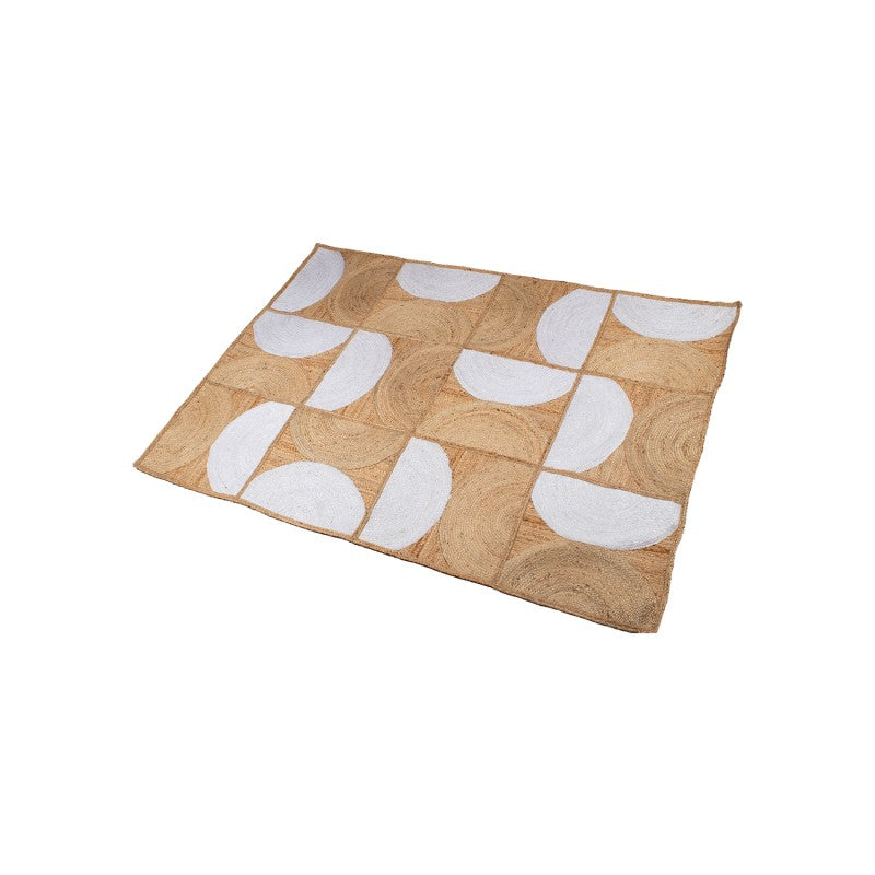 Alfombra de yute natural con semicírculos blancos, vista completa