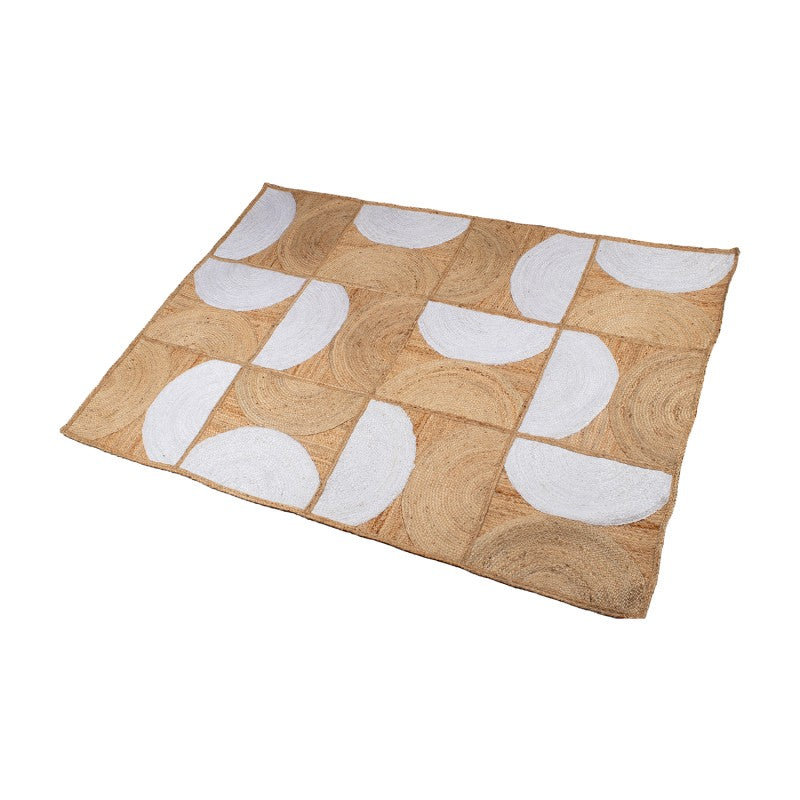 Alfombra de yute natural con semicírculos blancos, vista completa