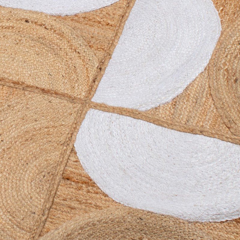 Detalle del tejido de yute con semicírculos blancos entrelazados