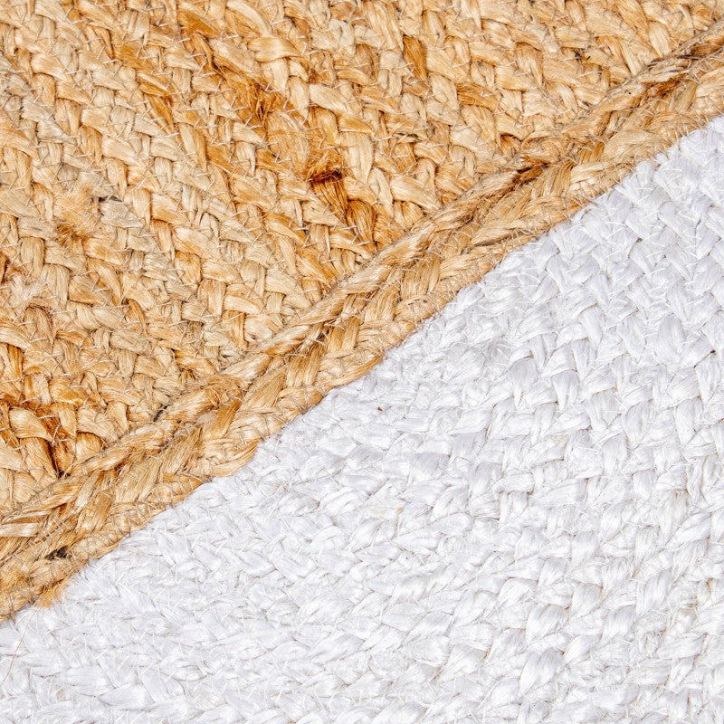 Primer plano de la textura tejida de yute natural y blanco