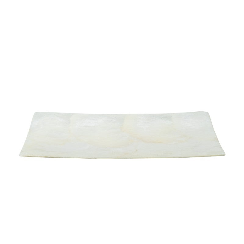 Vista lateral del centro decorativo de nácar natural, 20x10 cm