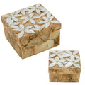 Set de 2 cajas decorativas de nácar con flores en relieve, caja grande y pequeña juntas