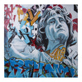 Cuadro lienzo que fusiona una estatua clásica con grafiti colorido de arte urbano, 115x115 cm