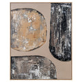 Cuadro lienzo abstracto con círculo ocre y formas negras sobre fondo beige texturizado, 80x100 cm