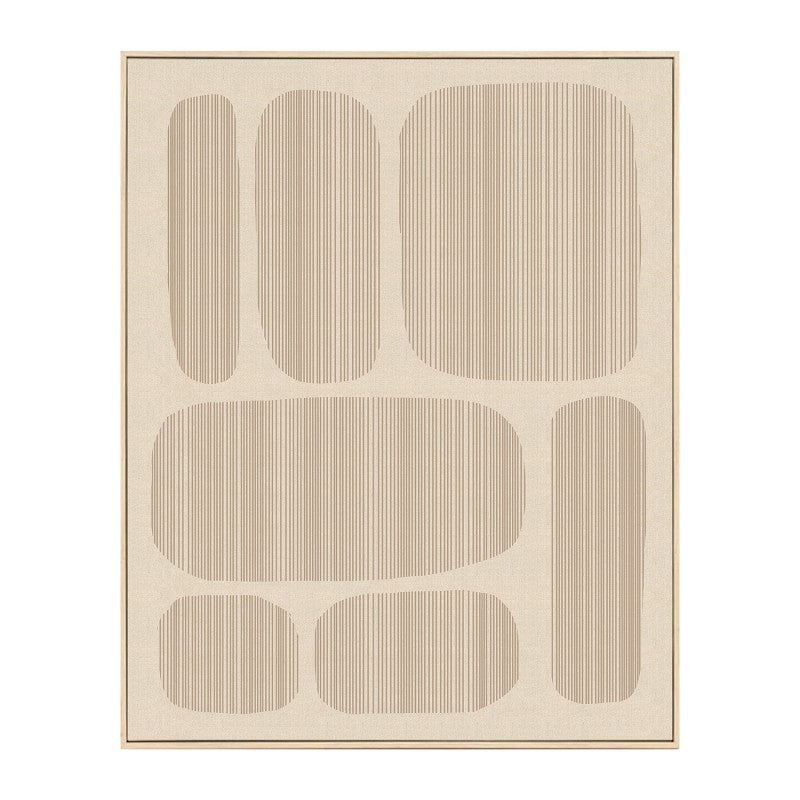 Cuadro lienzo abstracto en beige y crema con formas suaves y líneas finas, 100x80 cm