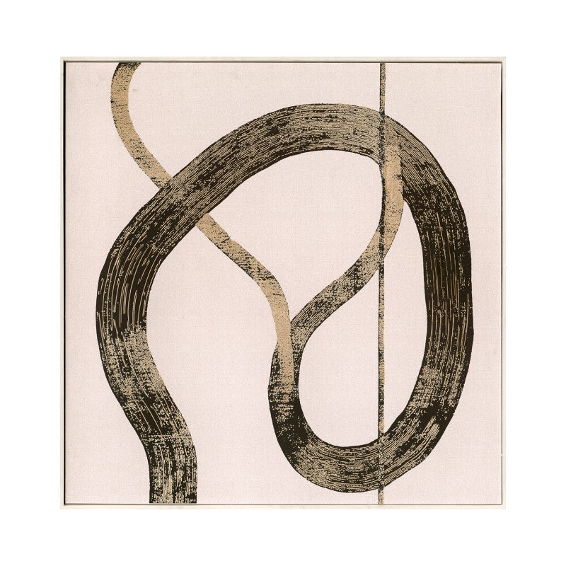 Cuadro lienzo abstracto con trazo negro fluido sobre fondo crema, 100x100 cm