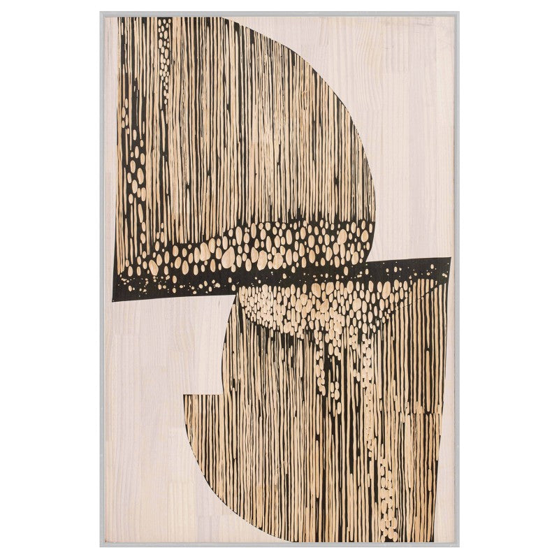 Cuadro lienzo abstracto con formas semicirculares y líneas verticales en negro y beige, 80x120 cm