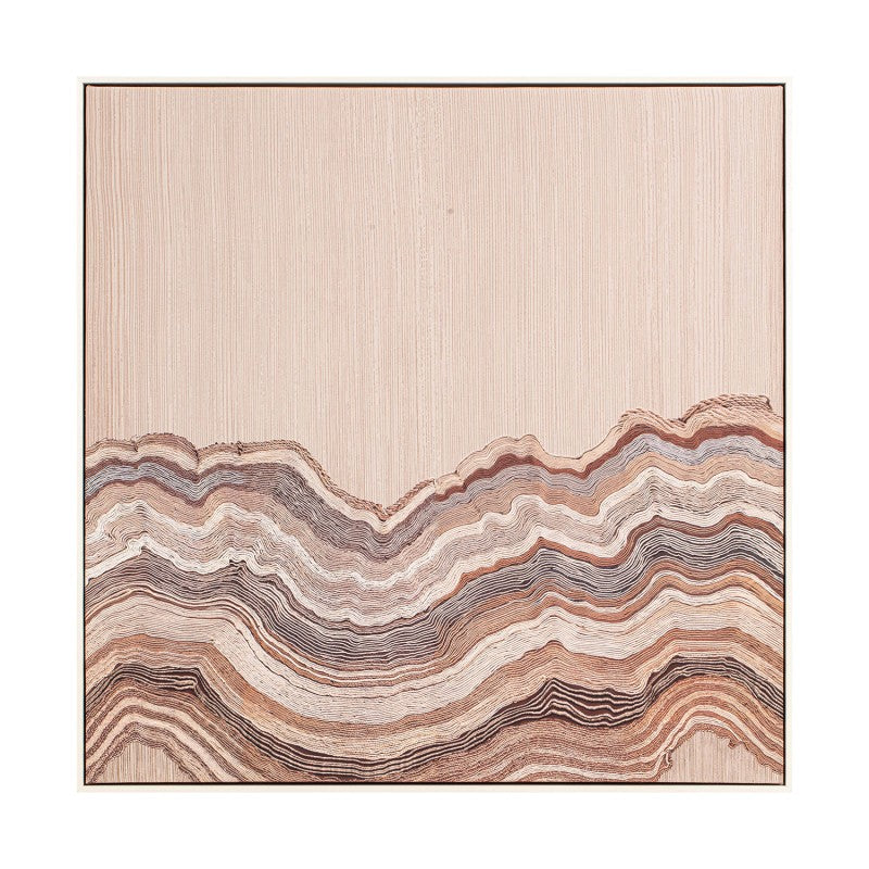 Cuadro lienzo abstracto con ondas en tonos tierra, rosa y marrón, 90x90 cm