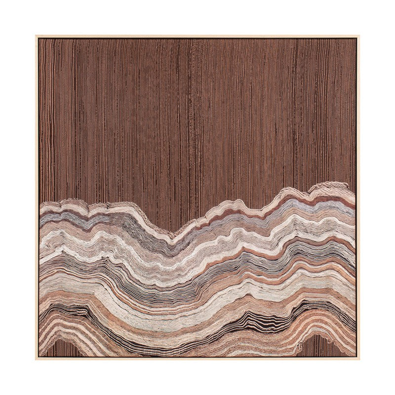 Cuadro lienzo abstracto con ondas en tonos marrón, taupe y crema, 90x90 cm