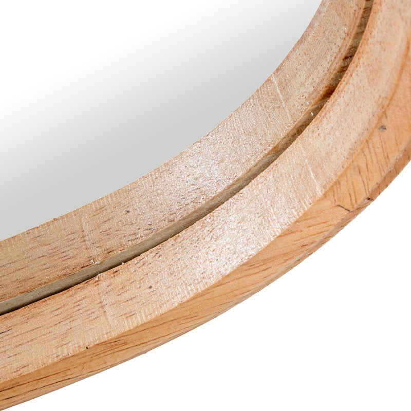 Detalle del perfil y grosor del marco de madera curvado del espejo