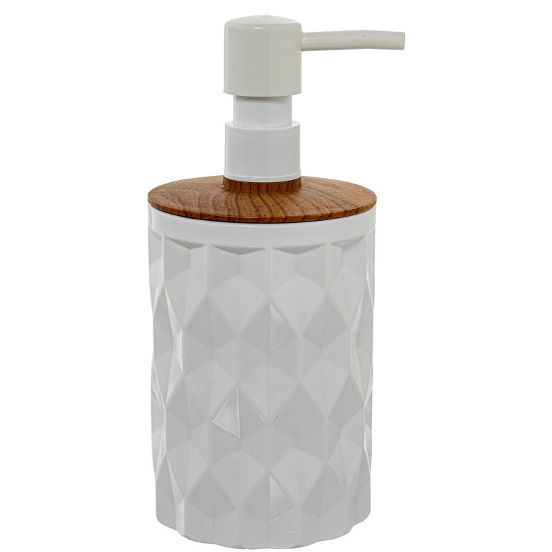 Dosificador de baño acrílico blanco 450ml con tapa efecto madera